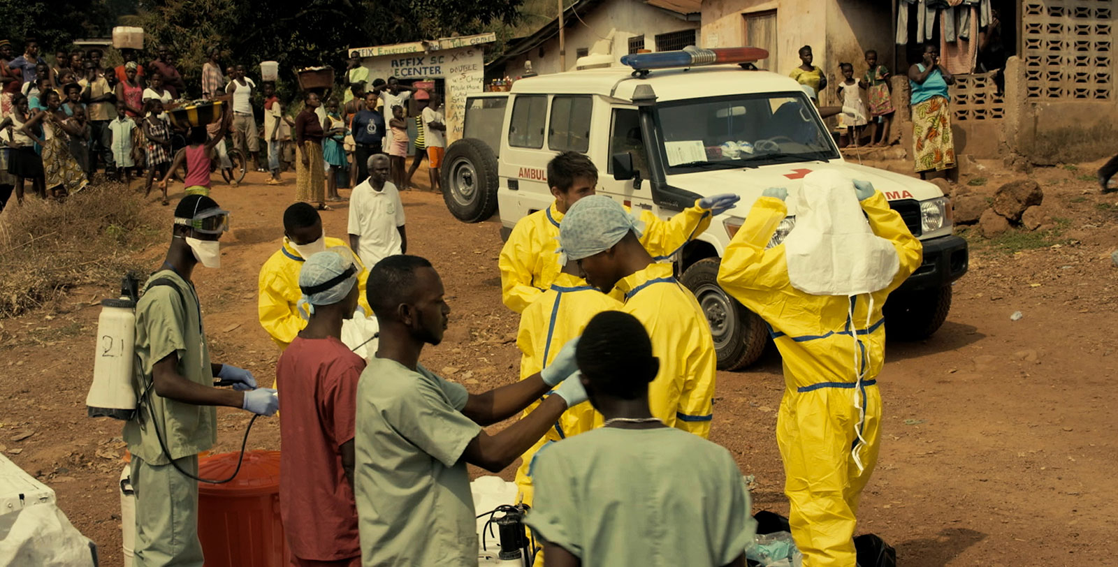 An MSF team gets ready to enter an Ebola contaminated area.